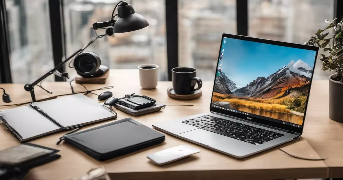 A modern workspace near a window. There